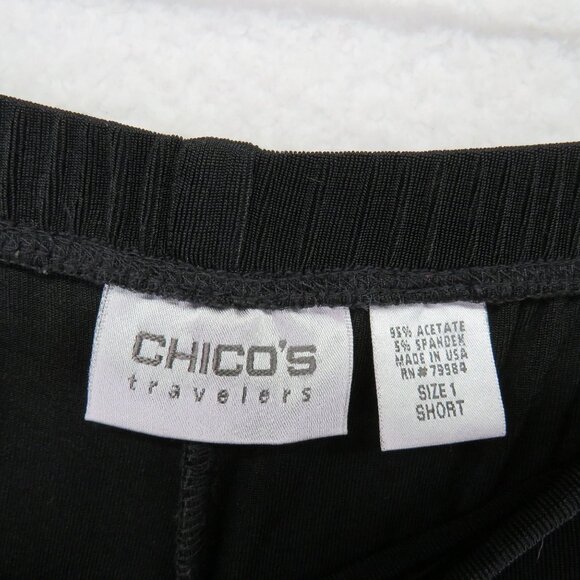 Chicos Travelers Pants Womens Medium Black Elastic Waist Short - Picture 3 of 7
